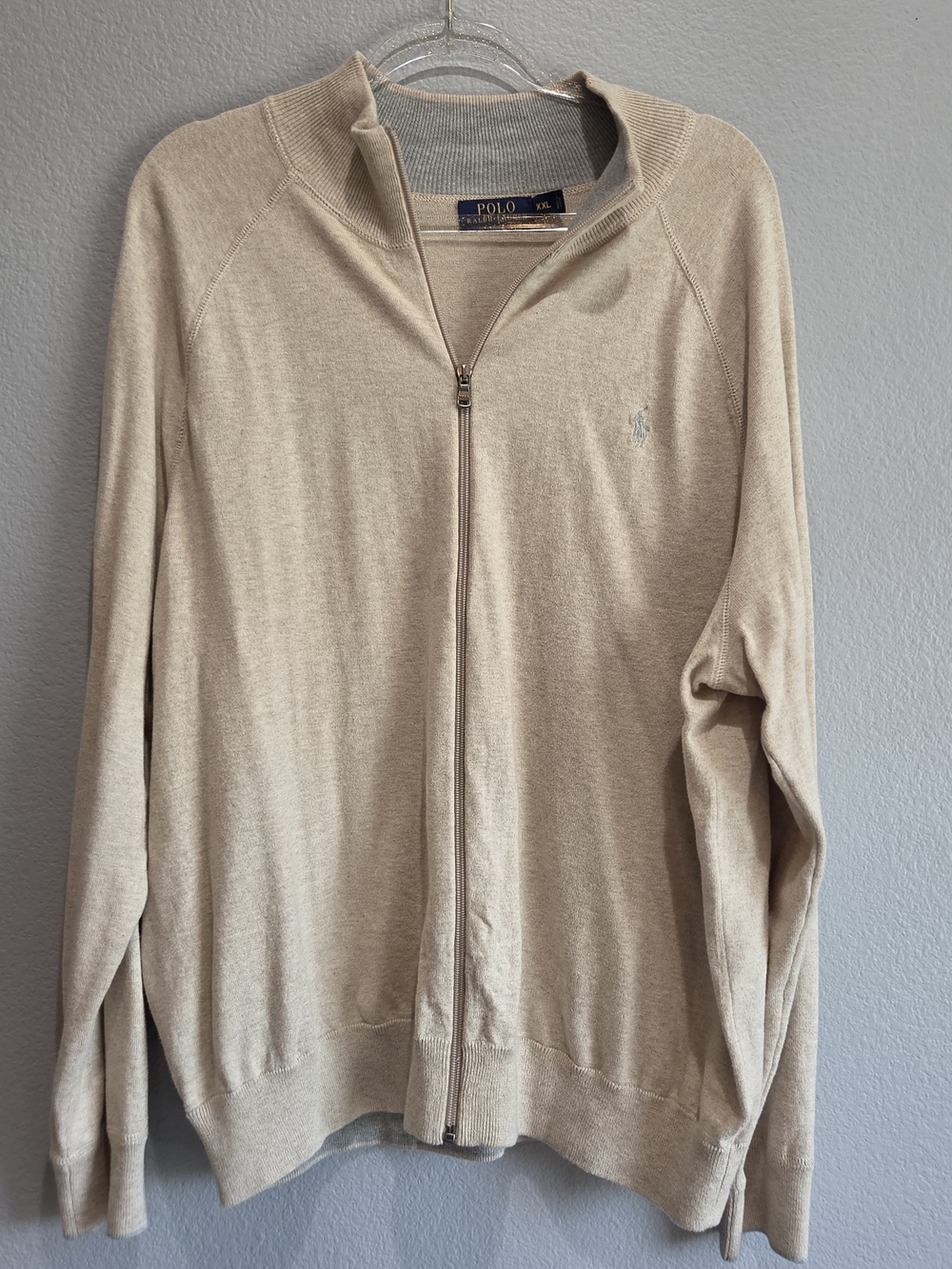 Ralph Lauren Men's Light Beige Full-Zip Sweater XXL